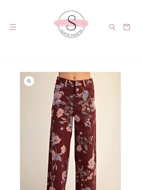 EASEL Floral High-Rise Wide Leg Pants in Burgundy